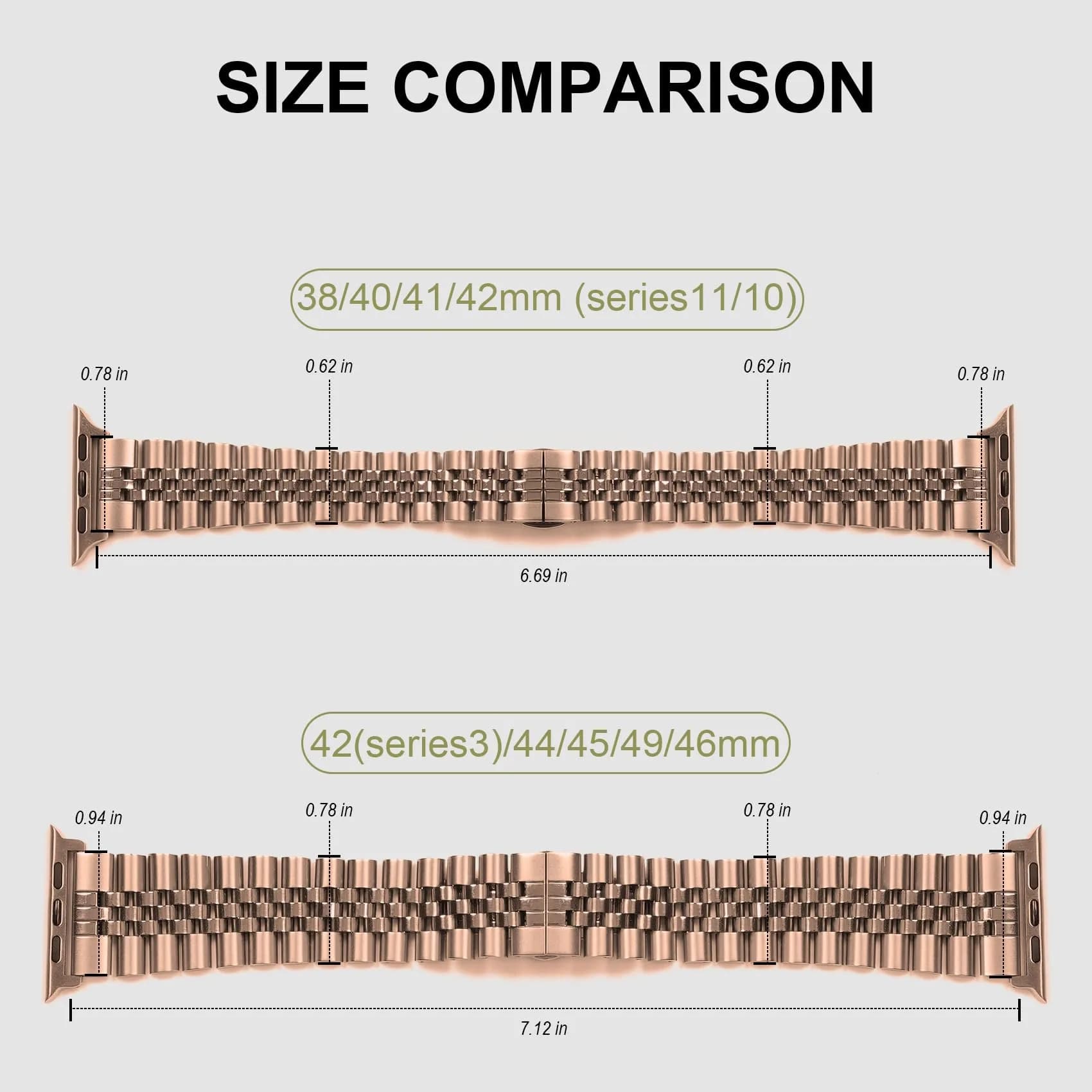 baozai Rose Gold Stainless Steel Watch Band for Apple Watch 38mm, 40mm, 41mm, 42mm Series 1-11 - view 3