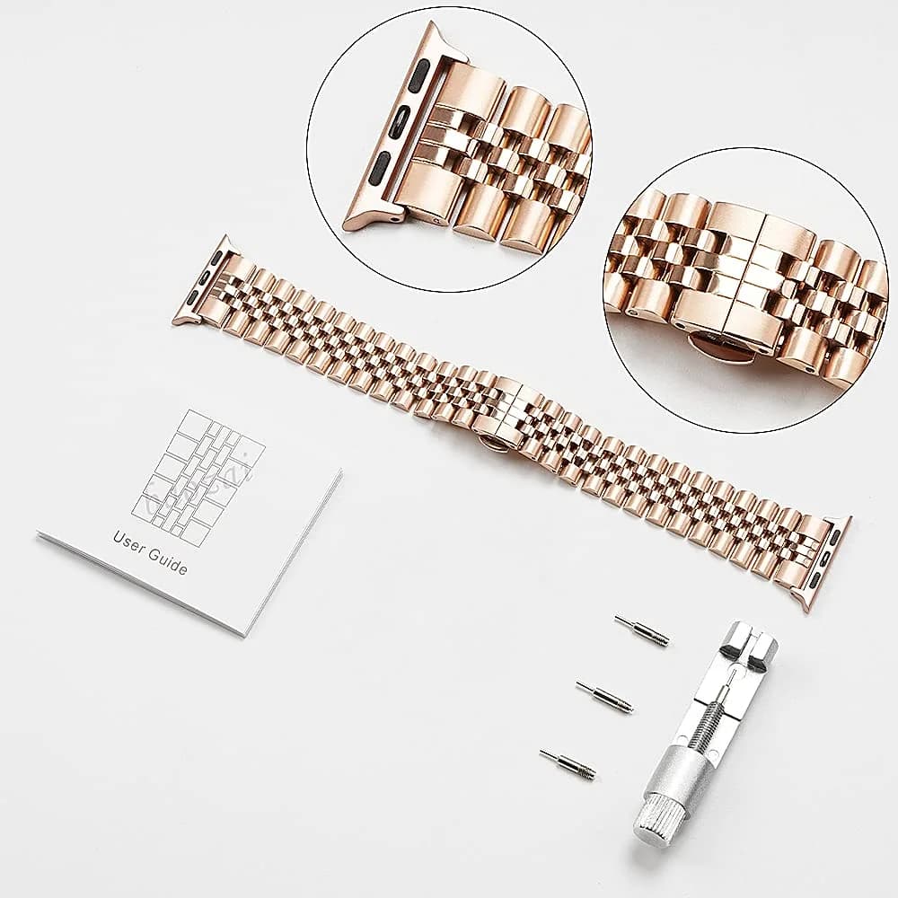 baozai Rose Gold Stainless Steel Watch Band for Apple Watch 38mm, 40mm, 41mm, 42mm Series 1-11 - view 4