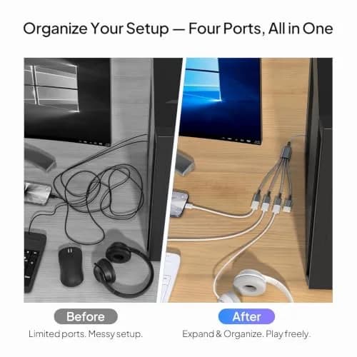 Elebase 4-Port USB-A Splitter Y Cable 0.3m (1ft) | Connect 4 Peripherals Instantly thumbnail 4