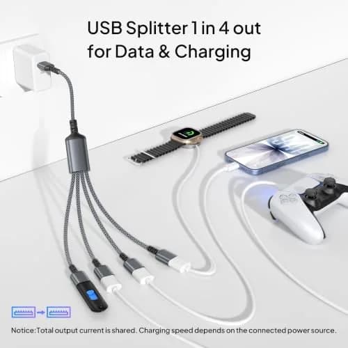 Elebase 4-Port USB-A Splitter Y Cable 0.3m (1ft) | Connect 4 Peripherals Instantly thumbnail 2