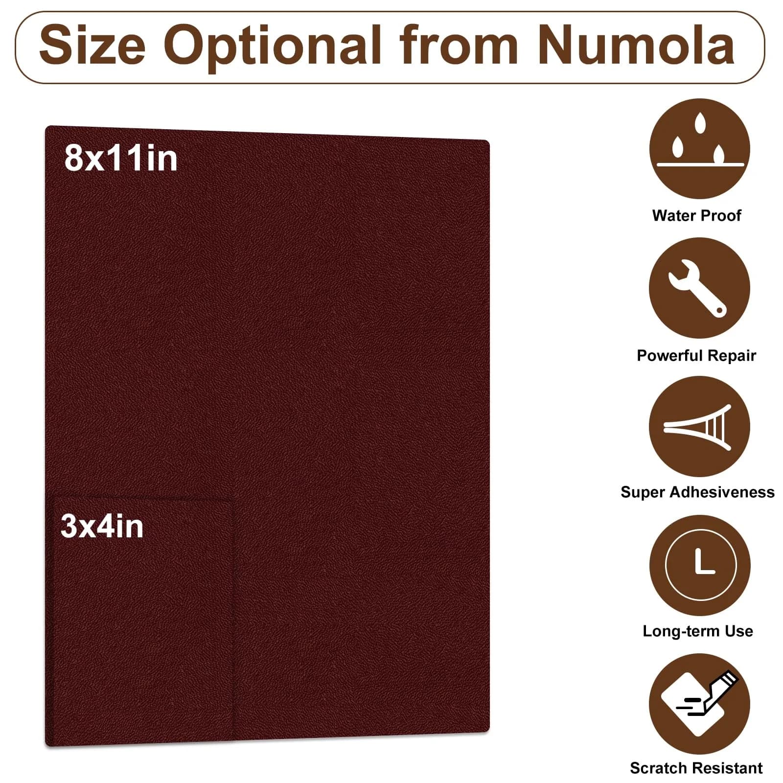 Numola Dark Wine Red Leather Repair Patch, 3x4 Inch Self-Adhesive Waterproof Fabric Tape - view 2