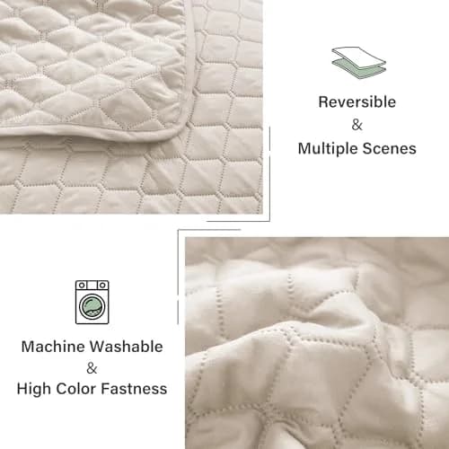 Exclusivo Mezcla Reversible Full Queen Quilt Bedding Set Beige Cream | Lightweight Breathable All-Season Bed Coverlet thumbnail 6