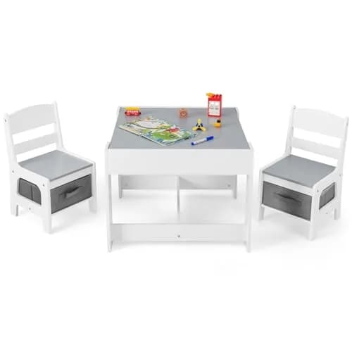 HONEY JOY Kids Table and Chairs Set 24.5x24.5x19 inches | Reversible Tabletop with Storage for Toddlers 3-7 thumbnail 1