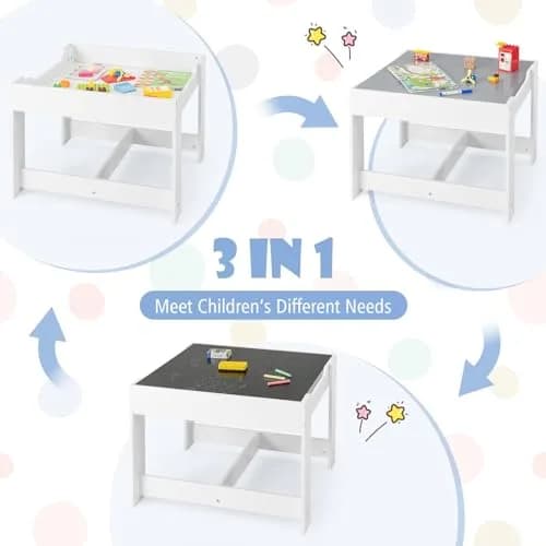 HONEY JOY Kids Table and Chairs Set 24.5x24.5x19 inches | Reversible Tabletop with Storage for Toddlers 3-7 thumbnail 4