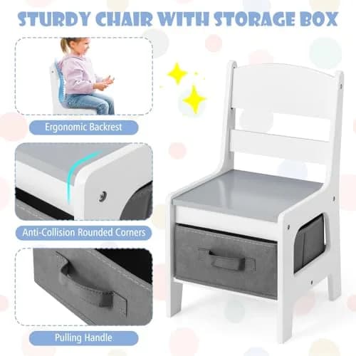 HONEY JOY Kids Table and Chairs Set 24.5x24.5x19 inches | Reversible Tabletop with Storage for Toddlers 3-7 thumbnail 5