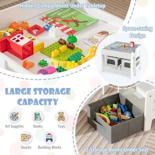 HONEY JOY Kids Table and Chairs Set 24.5x24.5x19 inches | Reversible Tabletop with Storage for Toddlers 3-7 thumbnail 6