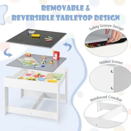 HONEY JOY Kids Table and Chairs Set 24.5x24.5x19 inches | Reversible Tabletop with Storage for Toddlers 3-7 thumbnail 7