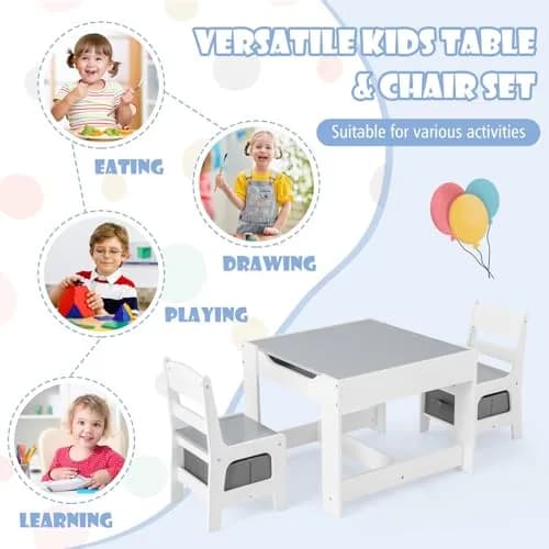 HONEY JOY Kids Table and Chairs Set 24.5x24.5x19 inches | Reversible Tabletop with Storage for Toddlers 3-7 thumbnail 8