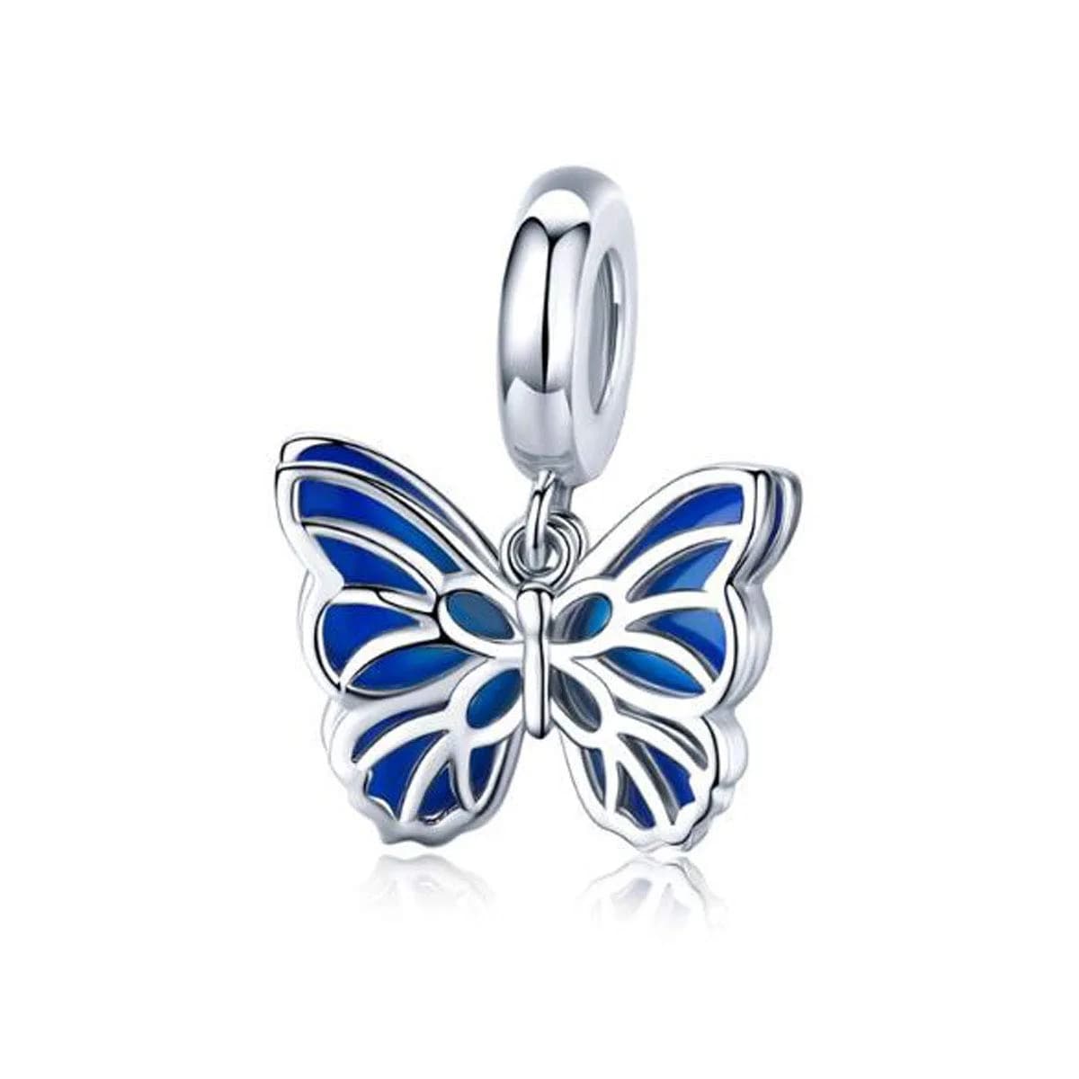 MEETCCY Blue Butterfly Charm Pendant 17mm (0.67in) | Genuine 925 Sterling Silver for Pandora Bracelets — Blue Butterfly Pendant
