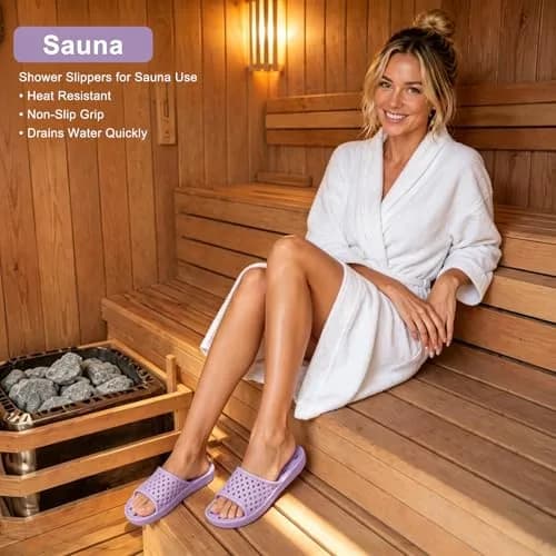 Aoowoll Shower Shoes for Women Non Slip Slides Bath Slippers, Purple EU40 | Quick-Dry & Anti-Slip Wet Floor Slides thumbnail 4