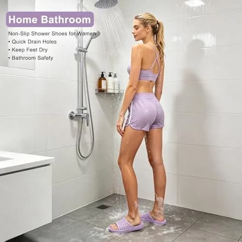 Aoowoll Shower Shoes for Women Non Slip Slides Bath Slippers, Purple EU40 | Quick-Dry & Anti-Slip Wet Floor Slides thumbnail 6