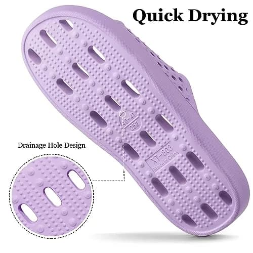 Aoowoll Shower Shoes for Women Non Slip Slides Bath Slippers, Purple EU40 | Quick-Dry & Anti-Slip Wet Floor Slides thumbnail 3