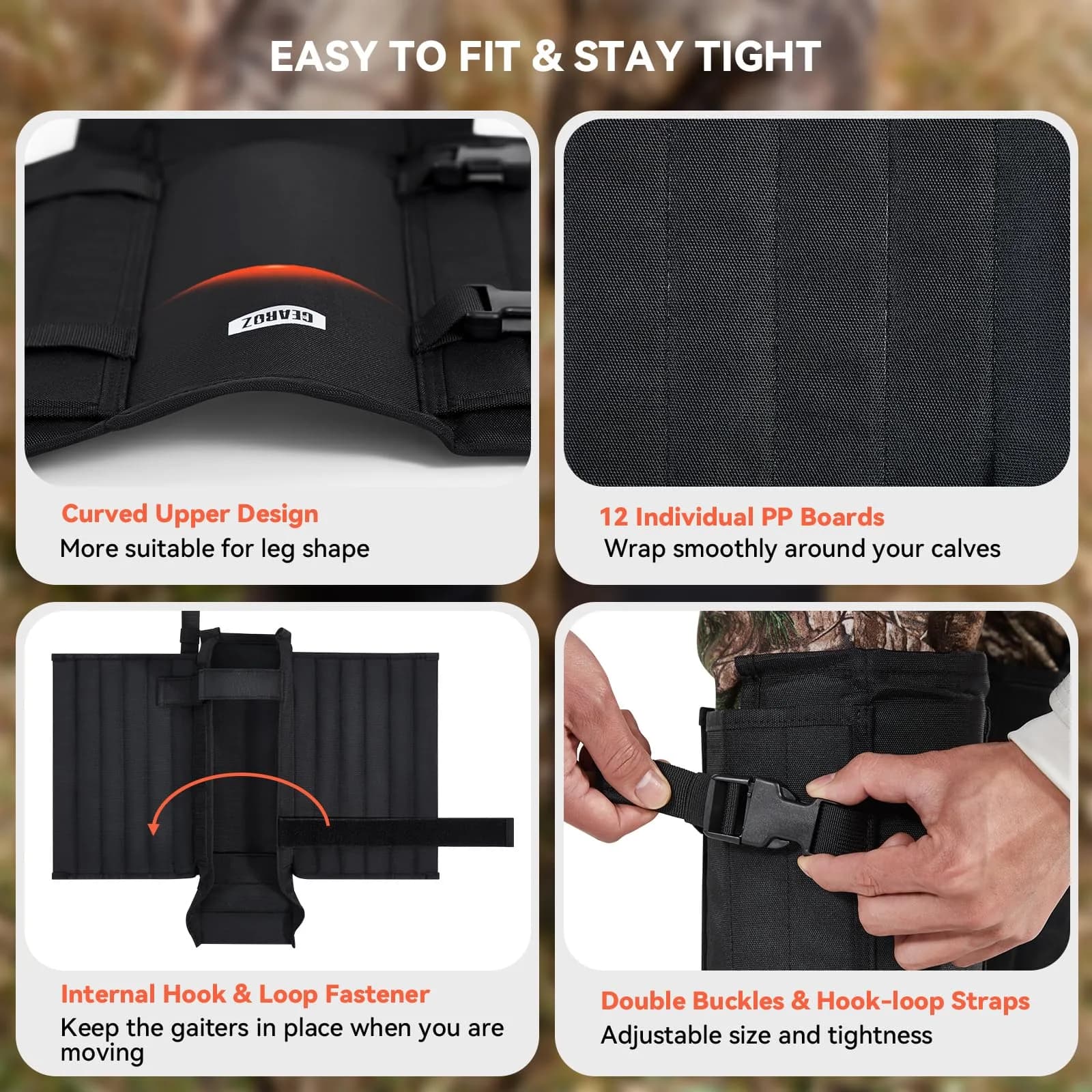 GearOZ Snake Gaiters Chaps Black | Durable Lower Legs Anti-Snake Bite Guards for Hiking & Hunting - view 5