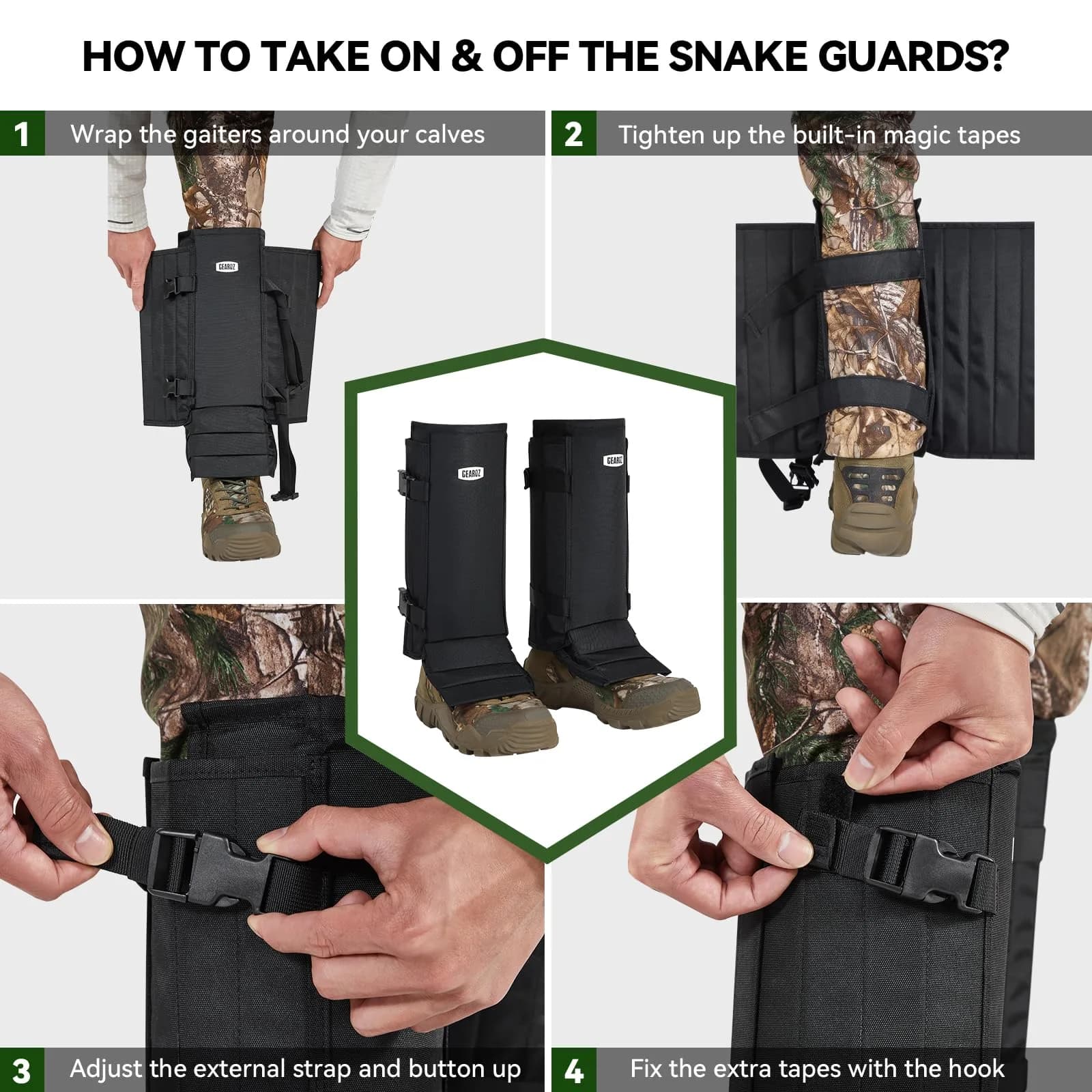 GearOZ Snake Gaiters Chaps Black | Durable Lower Legs Anti-Snake Bite Guards for Hiking & Hunting - view 6
