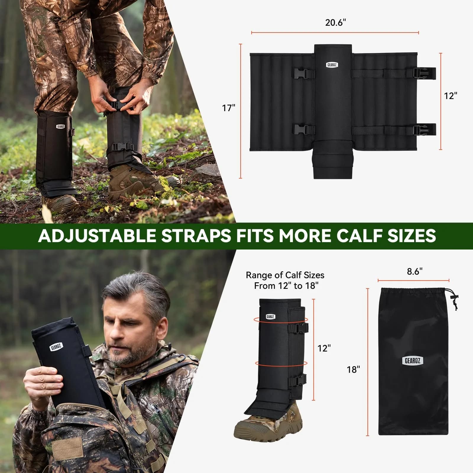 GearOZ Snake Gaiters Chaps Black | Durable Lower Legs Anti-Snake Bite Guards for Hiking & Hunting - view 2