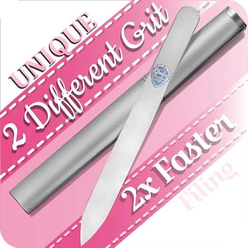 Gladzy Czech Glass Nail File with Case – Double Sided Crystal Nail File for Natural Nails, Dual Grit Coarse & Smooth Sides, Etched Bohemian Glass Manicure Tool, Professional Care, Ethically Made in EU thumbnail 1
