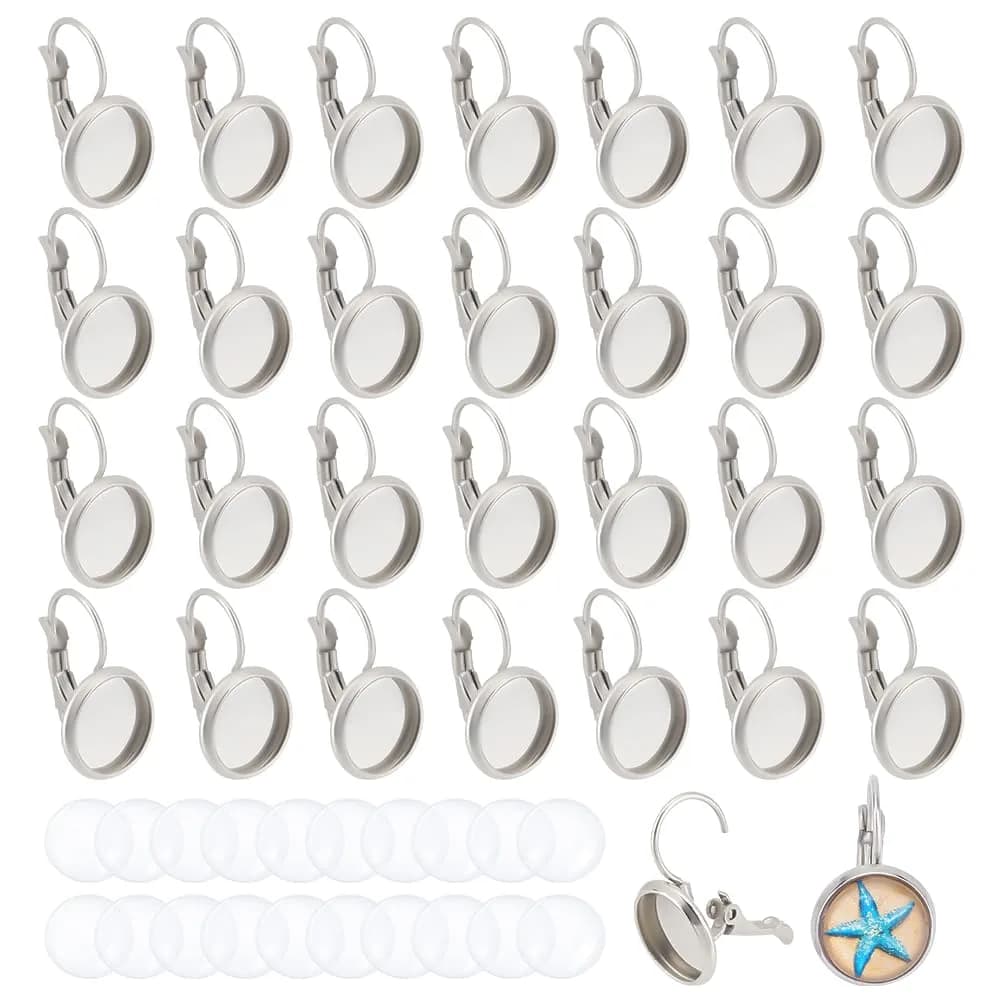 UNICRAFTALE Stainless Steel Leverback Earrings & Cabochons 10mm | DIY Jewelry Making Kit