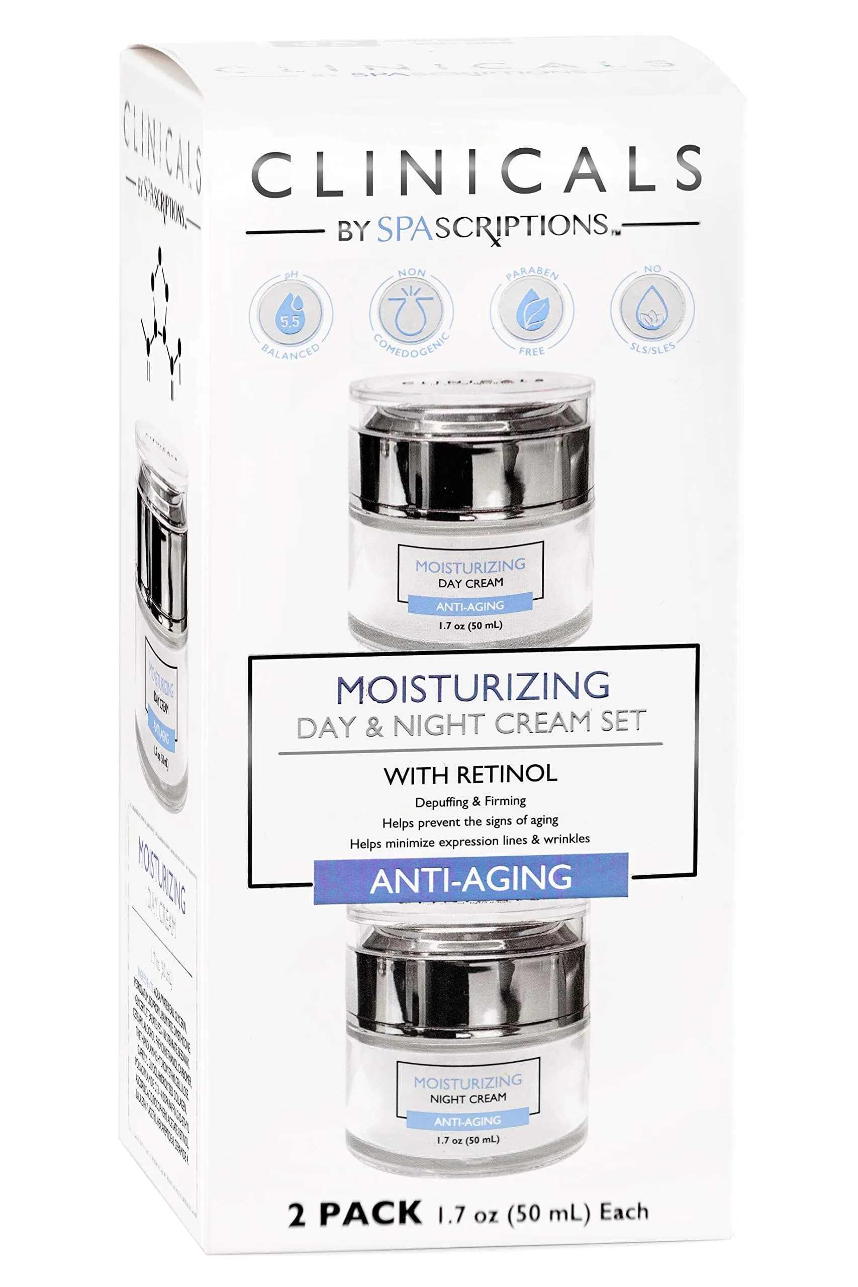 SpaScriptions Moisturizing Day & Night Cream Set with Retinol 1.7oz | Collagen & Vitamin C for All Skin Types — Retinol