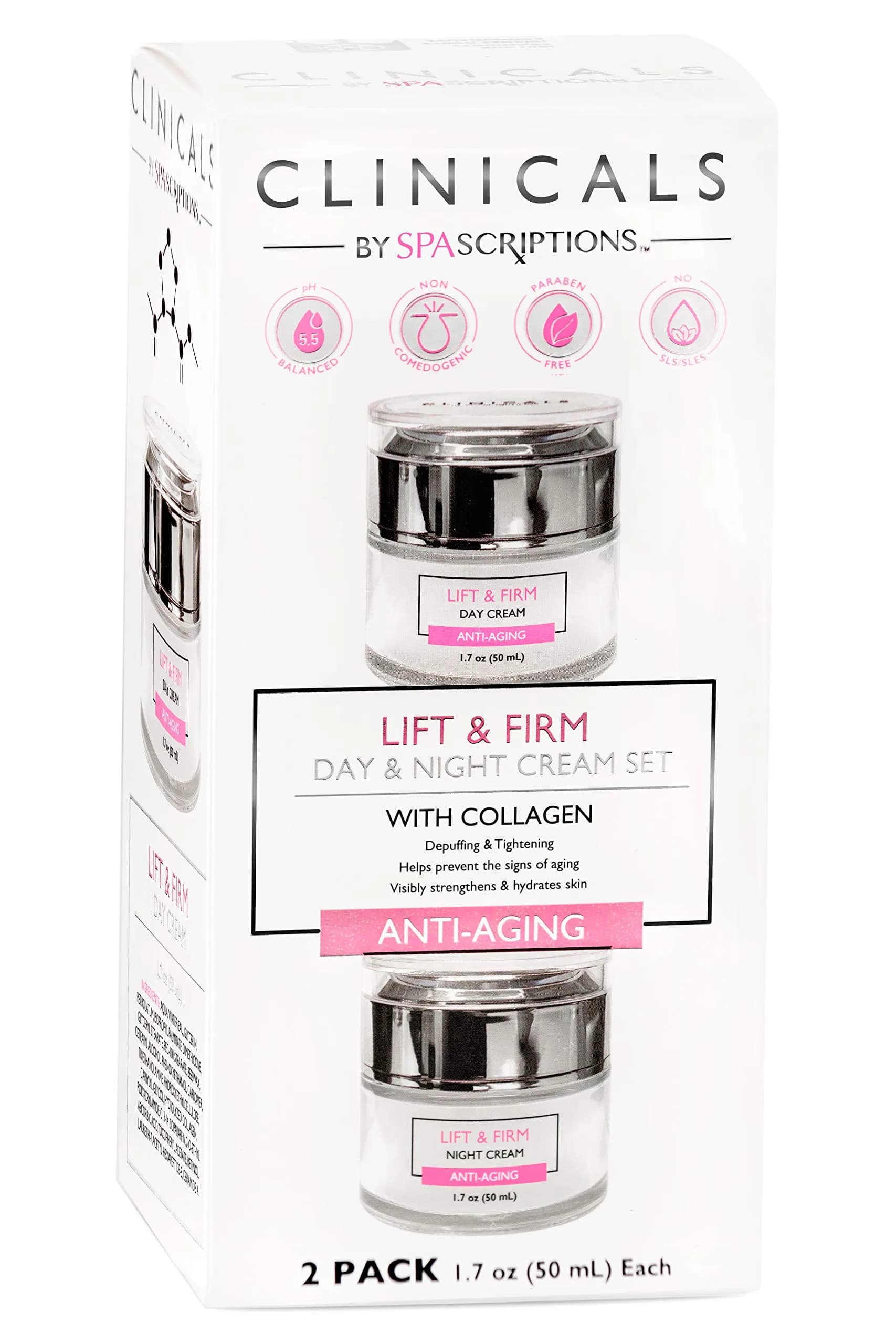 SpaScriptions Clinicals Lift & Firm Day & Night Cream Set with Collagen | Anti-Aging Moisturizer for All Skin Types — Collagen