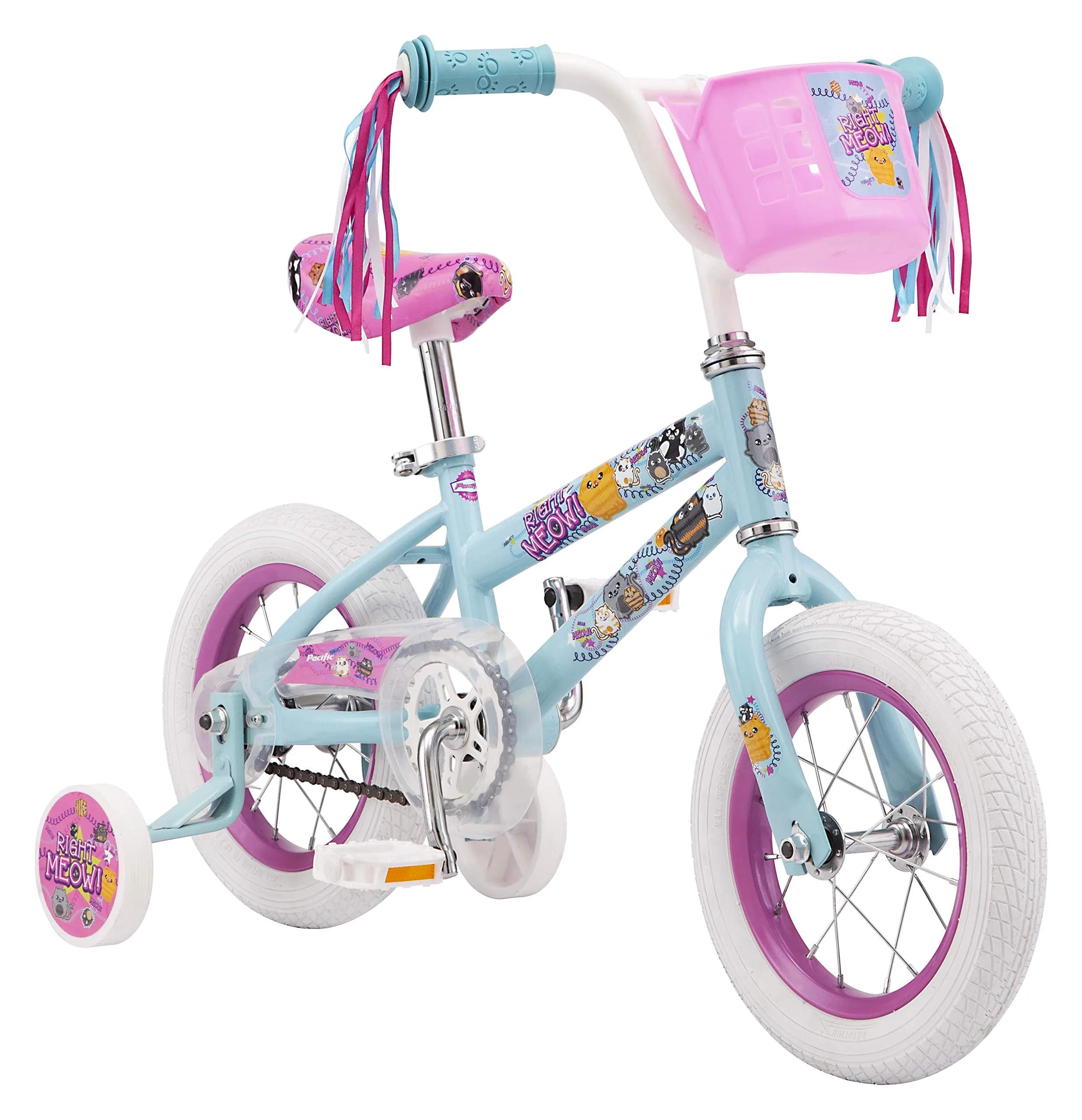 Pacific Kids Bike for Boys & Girls 12-Inch Wheels | Steel Frame, Coaster Brakes, Adjustable Seat — Pink/Blue-Kittens