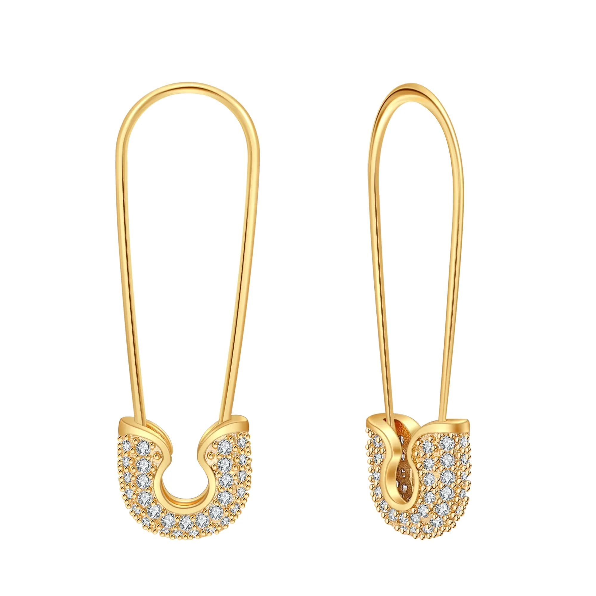 SANNYRA Silver Safety Pin Earrings for Women | Minimalist Dangle Hoop Paper Clip — 02 Glod-Diamond