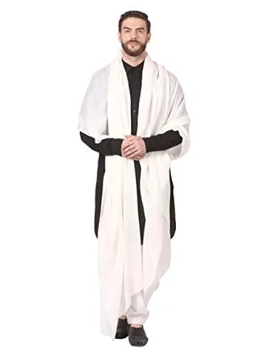 Pashtush Men's Blended Wool Ring Shawlweight Shawl 138 x 274 cm White | Soft Australian Merino Wool thumbnail 4