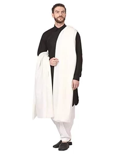 Pashtush Men's Blended Wool Ring Shawlweight Shawl 138 x 274 cm White | Soft Australian Merino Wool thumbnail 3
