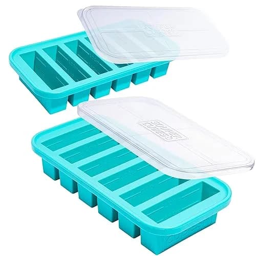Souper Cubes 1/2 Cup Silicone Freezer Molds with Lids Aqua 2-Pack | Easy Meal Prep & Portion Control thumbnail 1