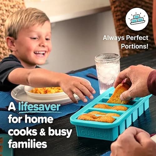 Souper Cubes 1/2 Cup Silicone Freezer Molds with Lids Aqua 2-Pack | Easy Meal Prep & Portion Control thumbnail 4