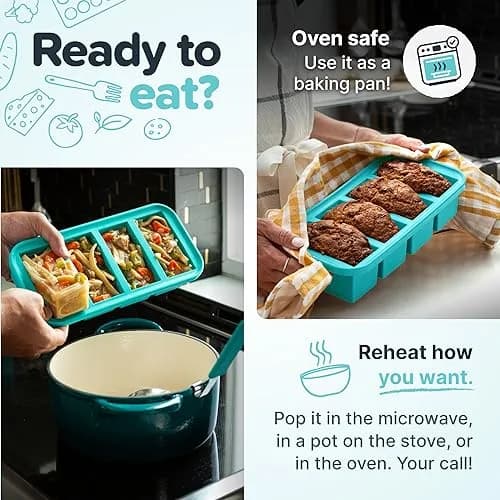 Souper Cubes 1/2 Cup Silicone Freezer Molds with Lids Aqua 2-Pack | Easy Meal Prep & Portion Control thumbnail 5