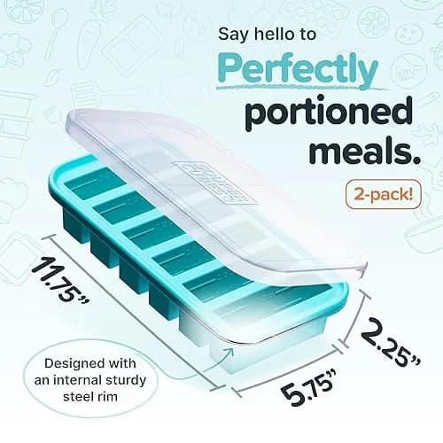 Souper Cubes 1/2 Cup Silicone Freezer Molds with Lids Aqua 2-Pack | Easy Meal Prep & Portion Control thumbnail 2