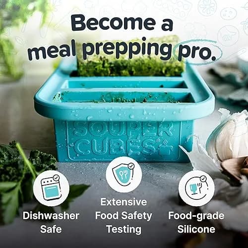Souper Cubes 1/2 Cup Silicone Freezer Molds with Lids Aqua 2-Pack | Easy Meal Prep & Portion Control thumbnail 3