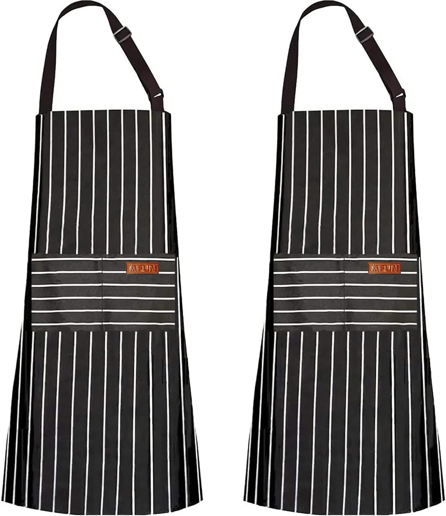 AFUN Kitchen Cooking Apron, 2 Pack Chef Aprons for Women with Pockets (Black&Black) | Durable Cotton Blend, Adjustable Fit — Black/White1