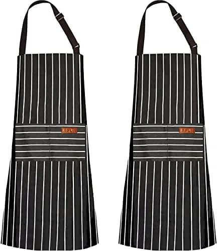 AFUN Kitchen Cooking Apron, 2 Pack Chef Aprons for Women with Pockets (Black&Black) | Durable Cotton Blend, Adjustable Fit thumbnail 1