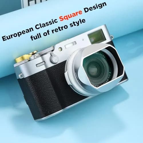 Haoge LH-X54W Square Metal Lens Hood with 49mm Adapter Ring for Fujifilm X100VI Fuji X100V Camera Silver | Blocks stray light, protects lens thumbnail 6