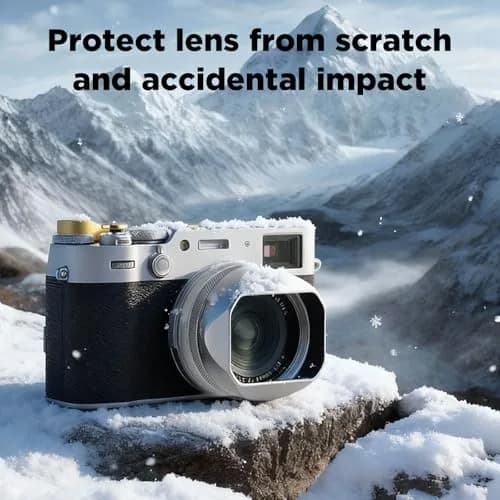 Haoge LH-X54W Square Metal Lens Hood with 49mm Adapter Ring for Fujifilm X100VI Fuji X100V Camera Silver | Blocks stray light, protects lens thumbnail 8