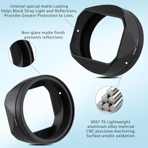 Haoge LH-X54W Square Metal Lens Hood with 49mm Adapter Ring for Fujifilm X100VI Fuji X100V Camera Silver | Blocks stray light, protects lens thumbnail 5