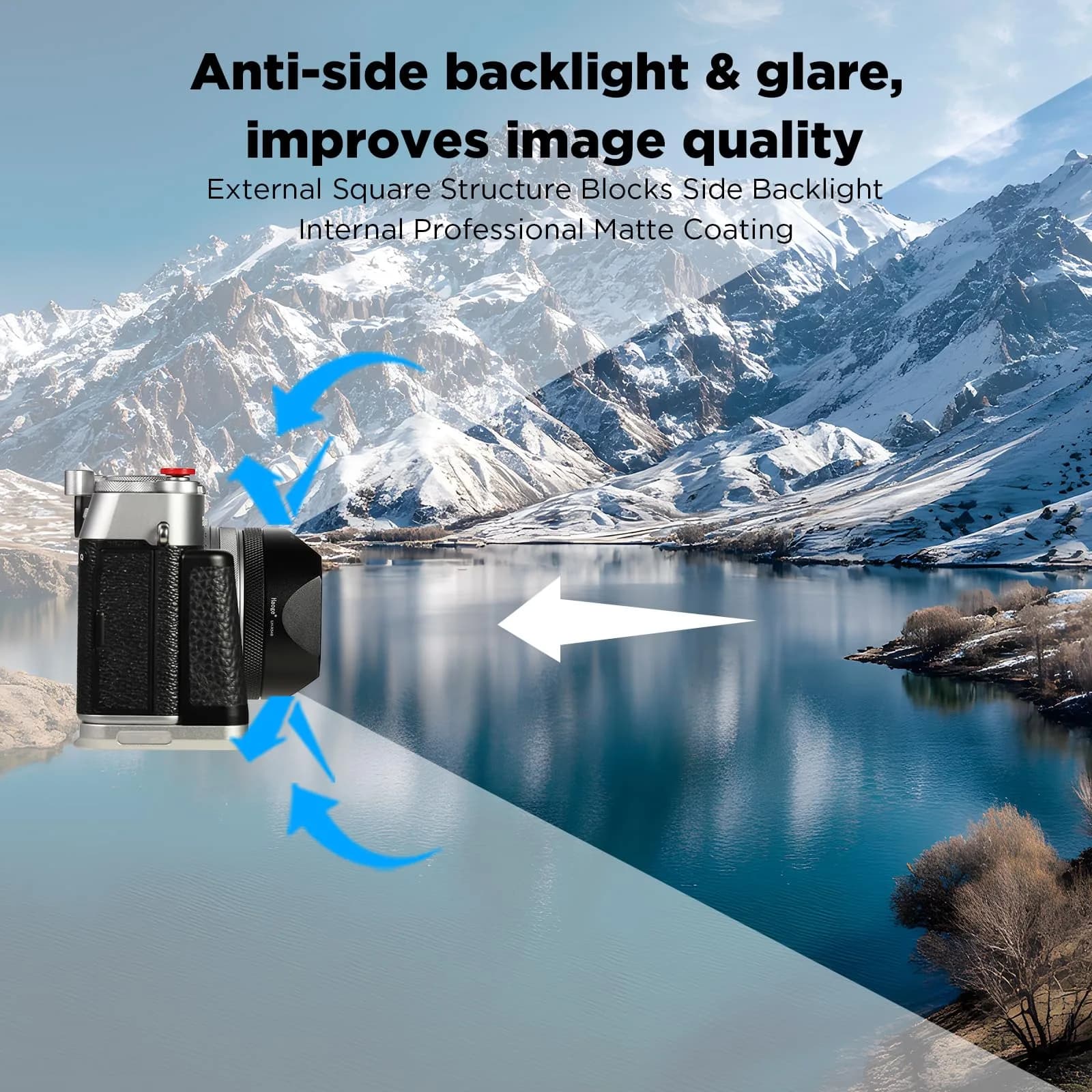 Haoge LH-X54W Square Metal Lens Hood with 49mm Adapter Ring for Fujifilm X100VI Fuji X100V Camera Silver | Blocks stray light, protects lens - view 6