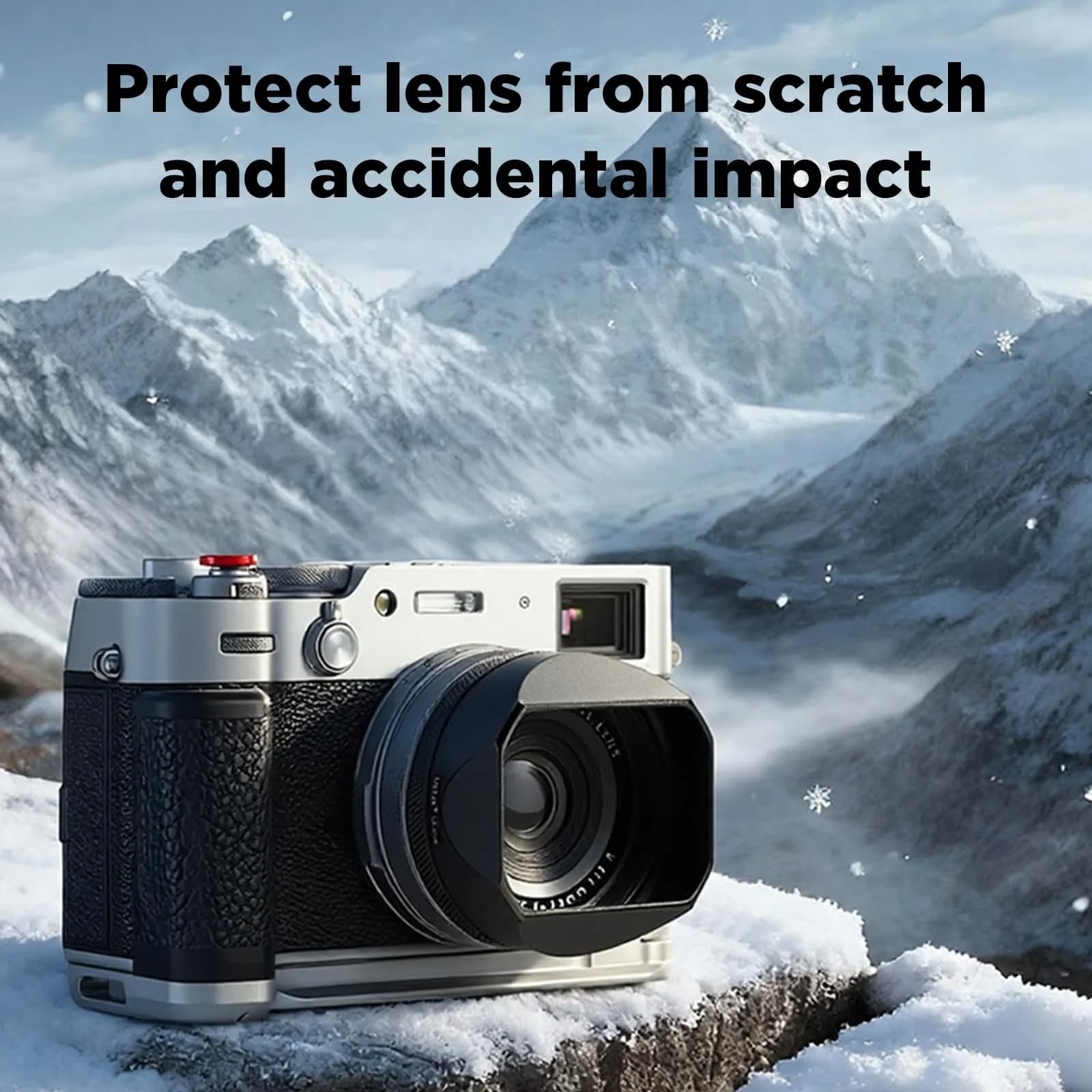 Haoge LH-X54W Square Metal Lens Hood with 49mm Adapter Ring for Fujifilm X100VI Fuji X100V Camera Silver | Blocks stray light, protects lens - view 7