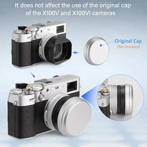 Haoge LH-X54W Square Metal Lens Hood with 49mm Adapter Ring for Fujifilm X100VI Fuji X100V Camera Silver | Blocks stray light, protects lens thumbnail 8