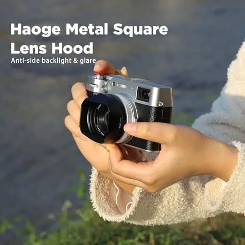 Haoge LH-X54W Square Metal Lens Hood with 49mm Adapter Ring for Fujifilm X100VI Fuji X100V Camera Silver | Blocks stray light, protects lens thumbnail 2
