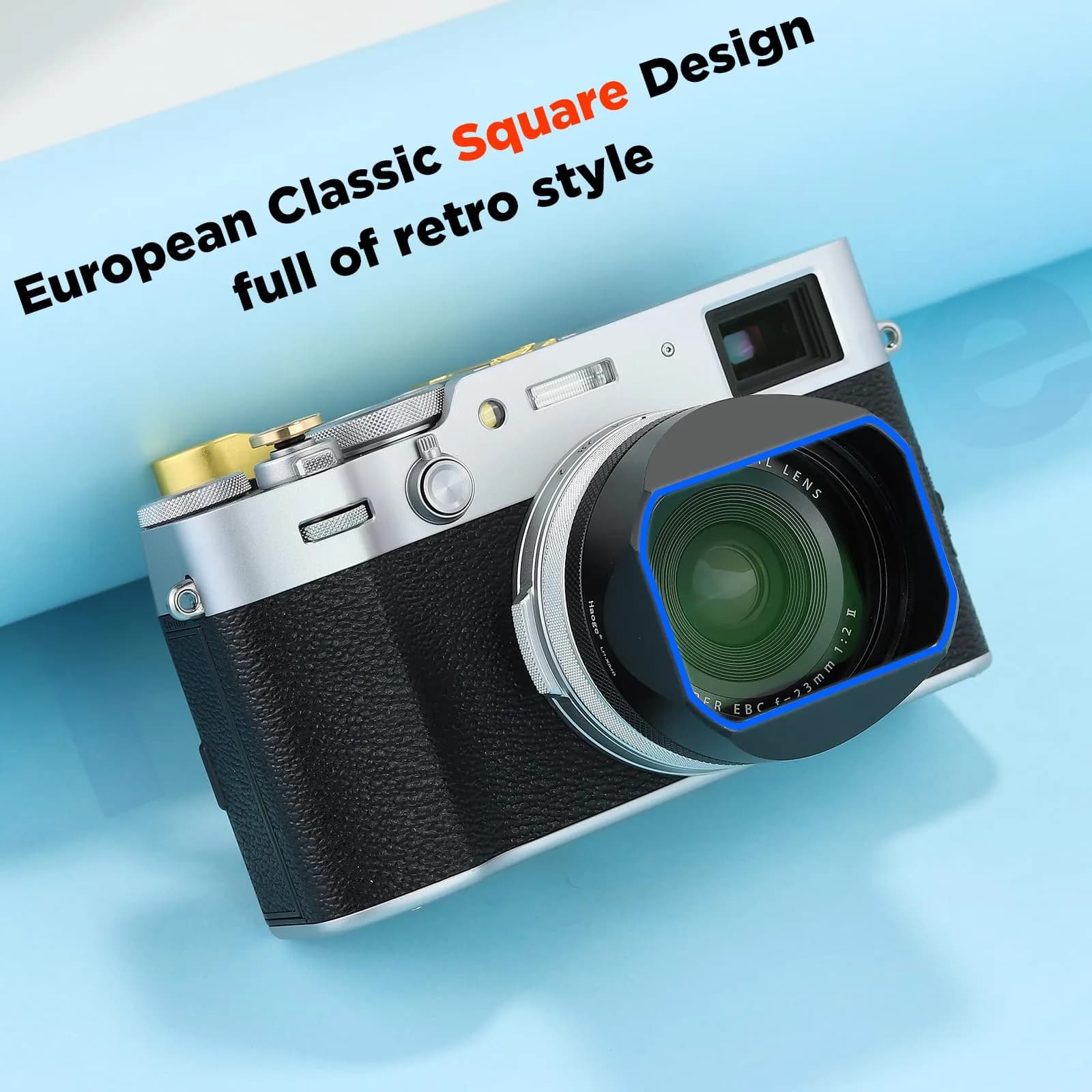 Haoge LH-X54W Square Metal Lens Hood with 49mm Adapter Ring for Fujifilm X100VI Fuji X100V Camera Silver | Blocks stray light, protects lens - view 3
