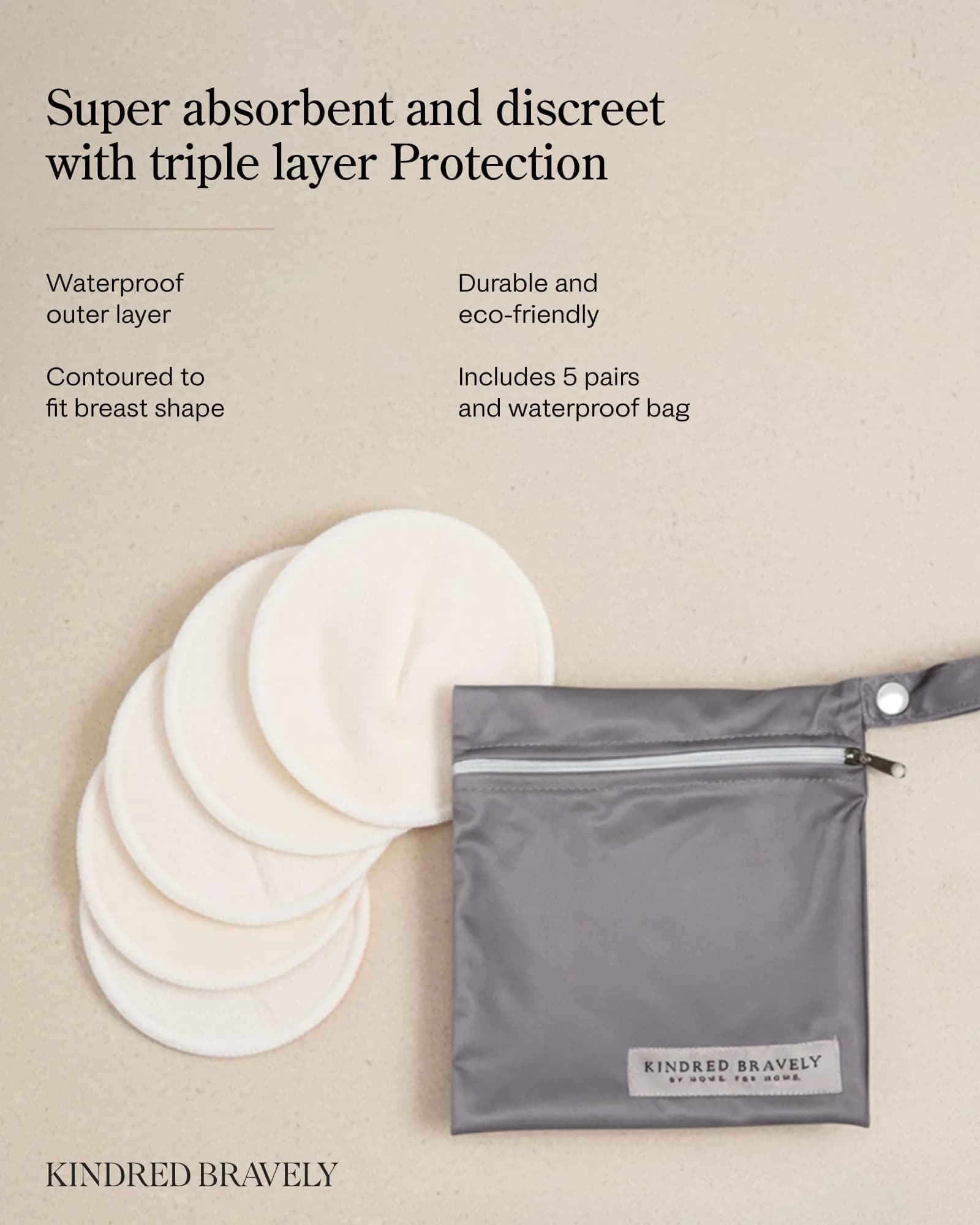 Kindred Bravely Organic Reusable Nursing Pads | Super Absorbent for All-Day Dryness - view 3
