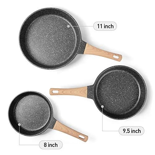 YIIFEEO Granite Nonstick Frying Pan Set 20cm/24cm/28cm (8"/9.5"/11") | Induction Compatible Cookware Set thumbnail 2
