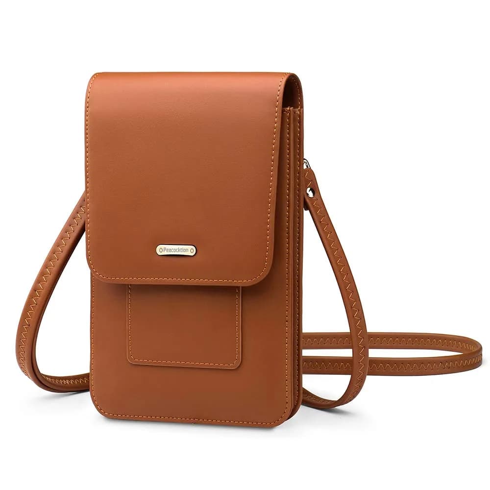 Peacocktion Small Crossbody Bag for Women | RFID Travel Cell Phone Wallet Purse with Card Slots — 02-brown