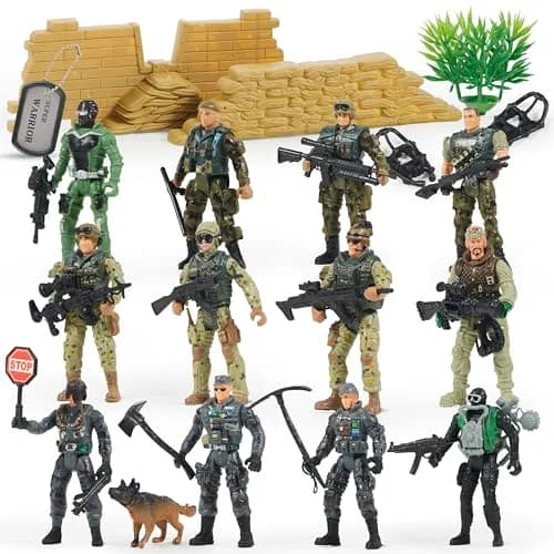 JOYIN Military Army Men Playset with 12 Realistic Action Figures & Accessories | 16 Pieces, Non-Toxic, 4-Inch Figures thumbnail 1