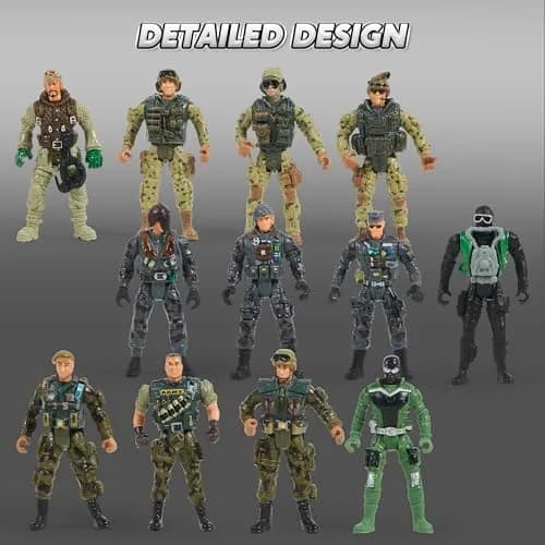 JOYIN Military Army Men Playset with 12 Realistic Action Figures & Accessories | 16 Pieces, Non-Toxic, 4-Inch Figures thumbnail 2
