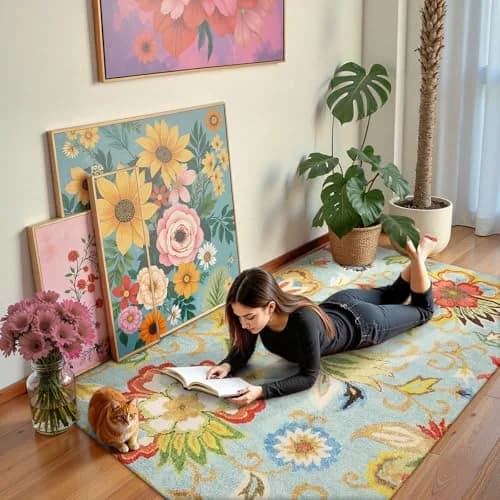 Lahome Modern Floral Area Rug 3x5 | Washable Paisley Bedroom Rug with Non-Slip Backing thumbnail 2