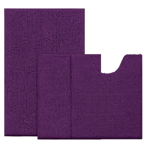 BYSURE Deep Purple Bathroom Rugs Sets 3 Piece Non Slip Plush Chenille Washable Bath Mats | Superior Absorbency & Safety thumbnail 1