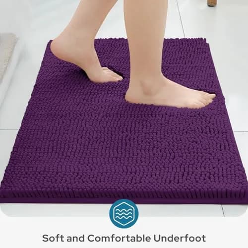 BYSURE Deep Purple Bathroom Rugs Sets 3 Piece Non Slip Plush Chenille Washable Bath Mats | Superior Absorbency & Safety thumbnail 4